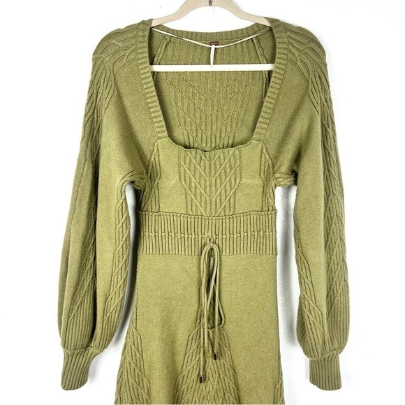 Free People Emmaline Mini Dress Knit Long Sleeve Boho green color size S - Picture 7 of 13